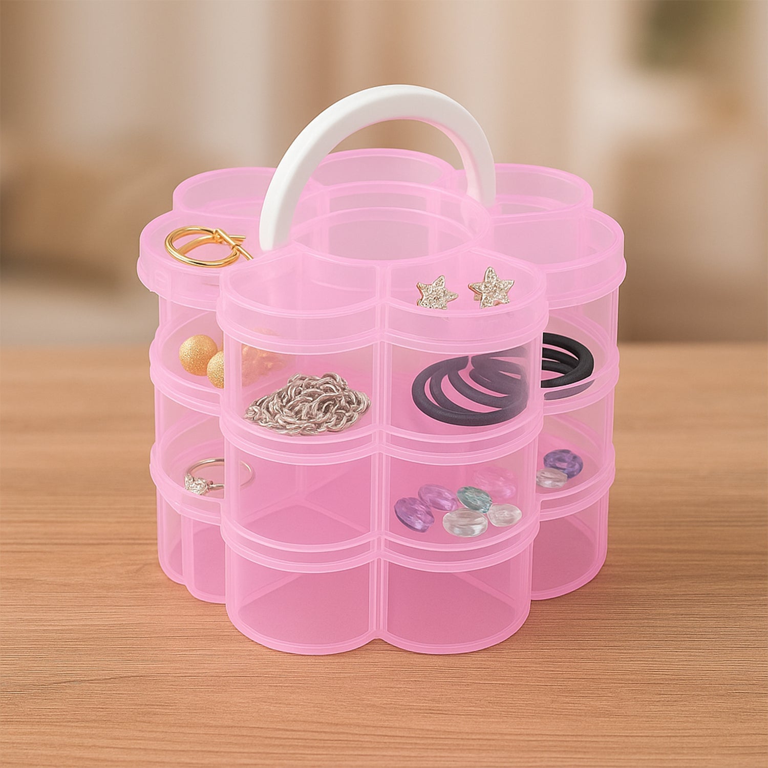 3-Layer Transparent Plastic Flower-Shaped Storage Box with 9 Grids 3-Layer Transparent Plastic Flower-Shaped Storage Box with 9 Grids